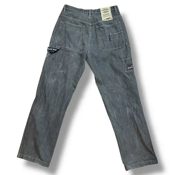 VTG Phat Farm Jeans Mens Phat Farmers Stone Washed Charcoal Tan Stitch 32/34
